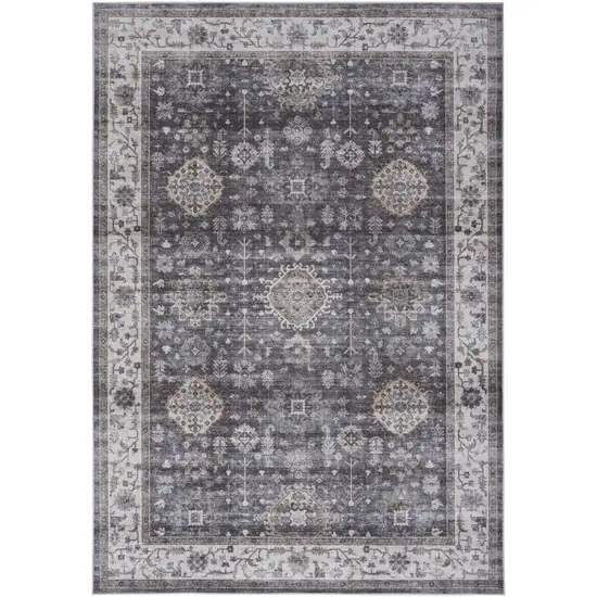 Charcoal and Ivory Oriental Distressed Non Skid Area Rug Photo 2