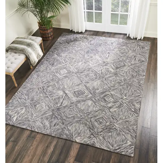 Charcoal and Ivory Wool Geometric Area Rug Photo 7