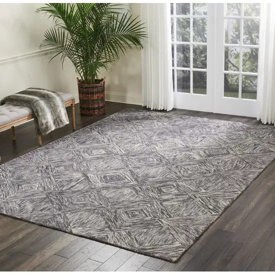 Charcoal and Ivory Wool Geometric Area Rug Photo 6