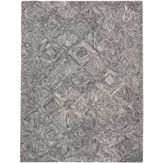 Charcoal and Ivory Wool Geometric Area Rug Photo 2