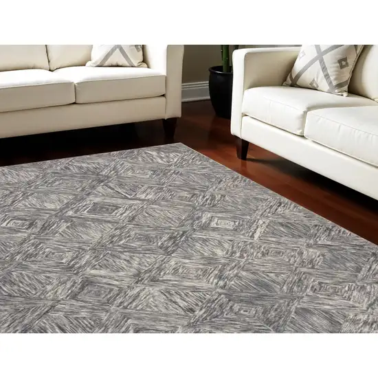 Charcoal and Ivory Wool Geometric Area Rug Photo 1