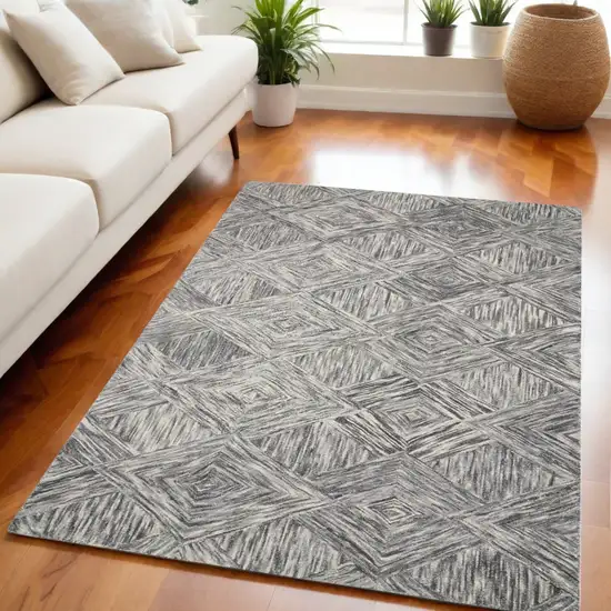 Charcoal and Ivory Wool Geometric Area Rug Photo 1