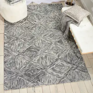 Photo of Charcoal and Ivory Wool Geometric Area Rug