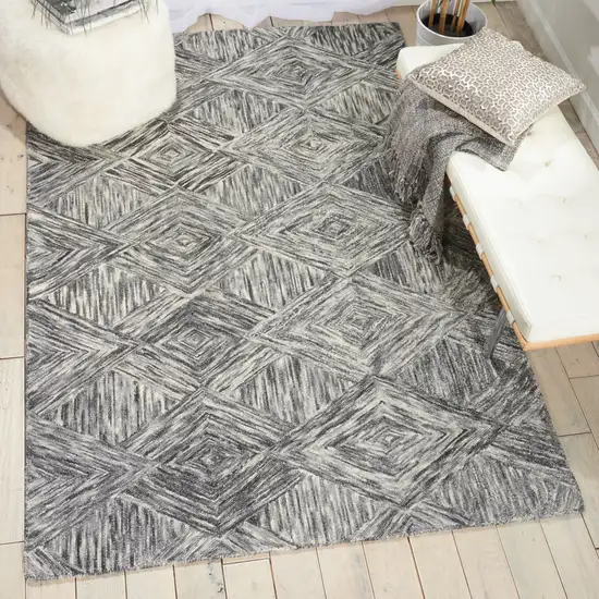 Charcoal and Ivory Wool Geometric Area Rug Photo 6