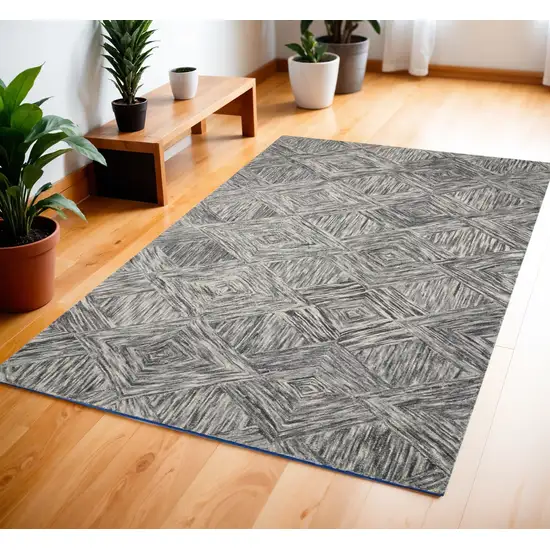 Charcoal and Ivory Wool Geometric Area Rug Photo 1