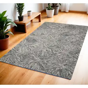 Photo of Charcoal and Ivory Wool Geometric Area Rug