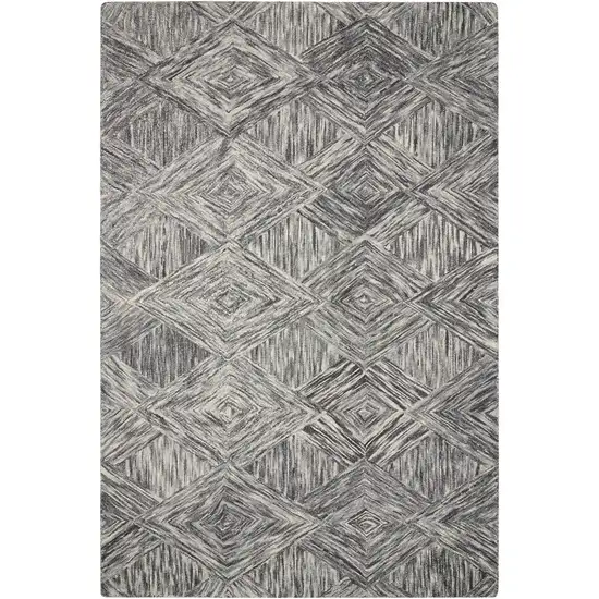 Charcoal and Ivory Wool Geometric Area Rug Photo 2