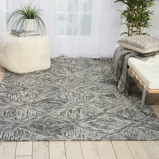 Charcoal and Ivory Wool Geometric Area Rug Photo 7