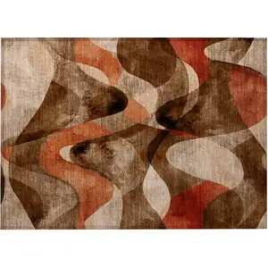 Photo of Chocolate Abstract Washable Non Skid Indoor Outdoor Area Rug