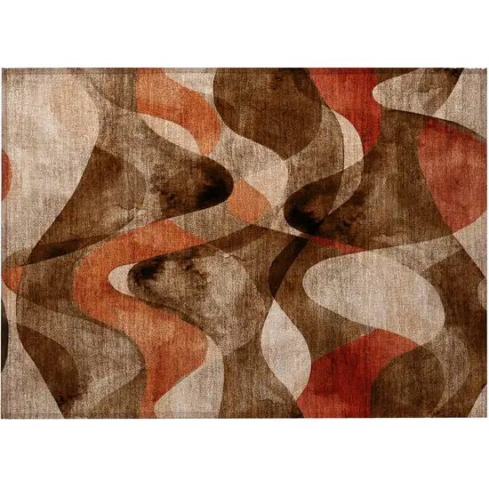 Chocolate Abstract Washable Non Skid Indoor Outdoor Area Rug Photo 2