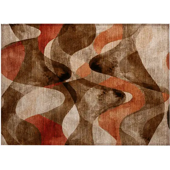 Chocolate Abstract Washable Non Skid Indoor Outdoor Area Rug Photo 2