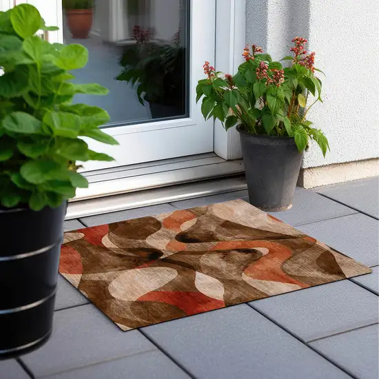 Chocolate Abstract Washable Non Skid Indoor Outdoor Area Rug Photo 6