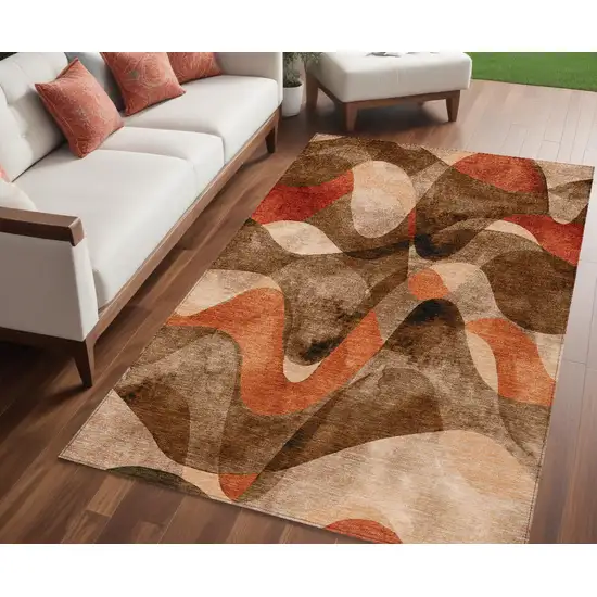 Chocolate Abstract Washable Non Skid Indoor Outdoor Area Rug Photo 1