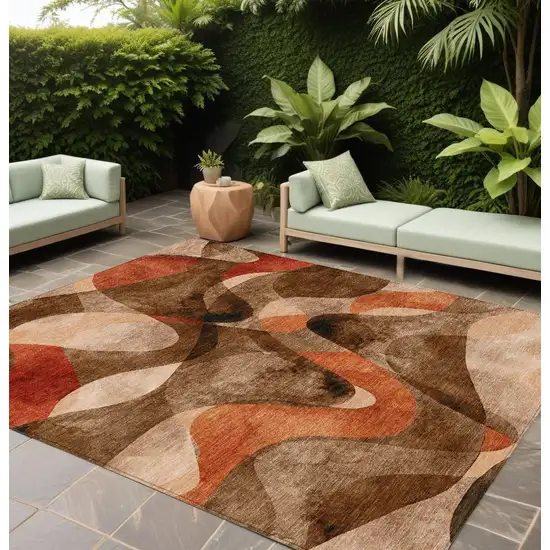 Chocolate Abstract Washable Non Skid Indoor Outdoor Area Rug Photo 1