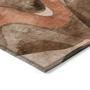 Photo of Chocolate Abstract Washable Non Skid Indoor Outdoor Area Rug