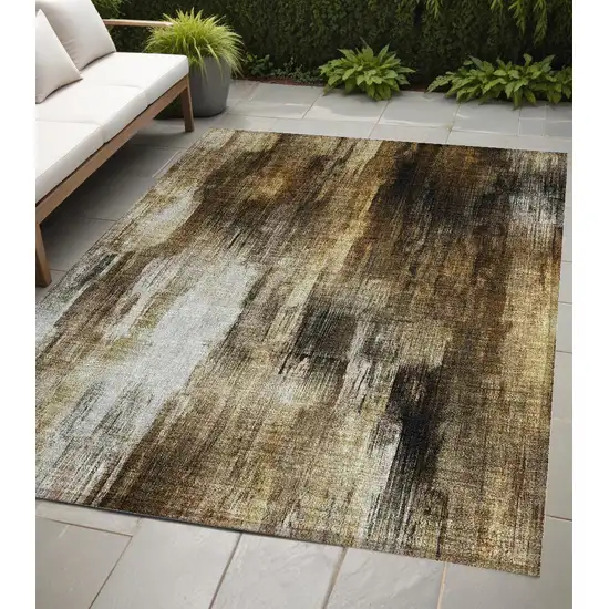 Chocolate Abstract Washable Non Skid Indoor Outdoor Area Rug Photo 1