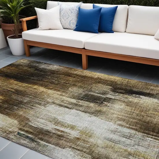 Chocolate Abstract Washable Non Skid Indoor Outdoor Area Rug Photo 1