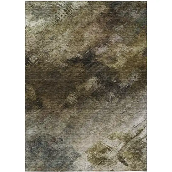 Chocolate And Beige Abstract Washable Indoor Outdoor Area Rug Photo 2