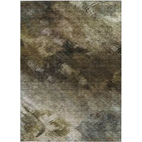 Chocolate Abstract Washable Non Skid Indoor Outdoor Area Rug Photo 6