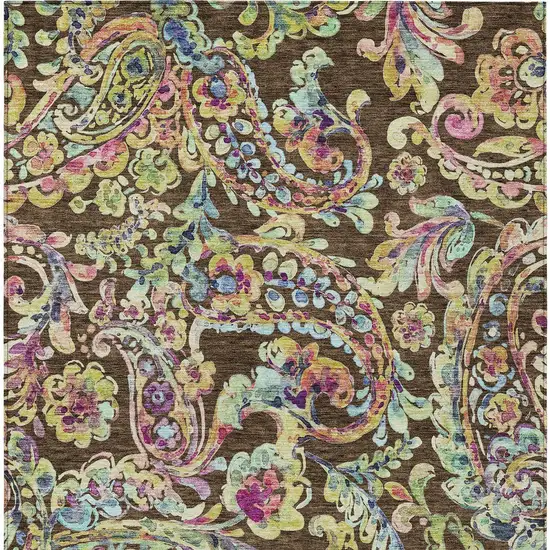 Chocolate And Artichoke Green Paisley Washable Indoor Outdoor Area Rug Photo 7