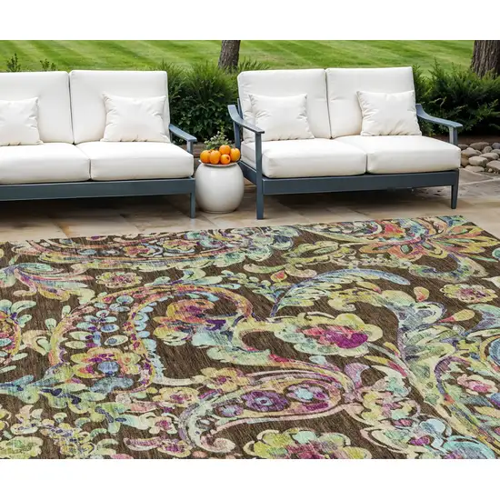 Chocolate And Artichoke Green Paisley Washable Indoor Outdoor Area Rug Photo 1