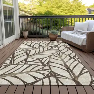 Photo of Chocolate And Beige Floral Washable Indoor Outdoor Area Rug