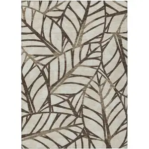 Photo of Chocolate And Beige Floral Washable Indoor Outdoor Area Rug