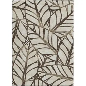 Photo of Chocolate And Beige Floral Washable Indoor Outdoor Area Rug