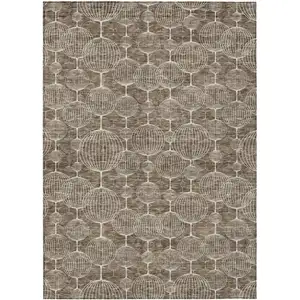 Photo of Chocolate And Beige Geometric Washable Indoor Outdoor Area Rug