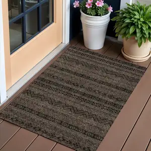 Photo of Chocolate And Brown Southwestern Washable Indoor Outdoor Area Rug