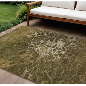 Photo of Chocolate And Gray Abstract Washable Indoor Outdoor Area Rug