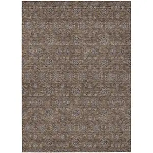 Photo of Chocolate And Gray Floral Washable Indoor Outdoor Area Rug