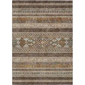 Photo of Chocolate And Gray Southwestern Washable Indoor Outdoor Area Rug