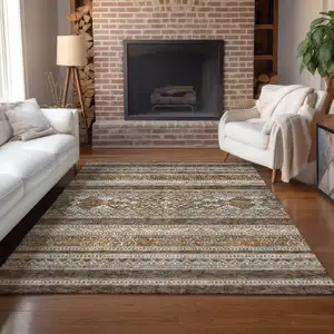 Photo of Chocolate And Gray Southwestern Washable Indoor Outdoor Area Rug