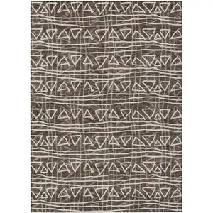 Photo of Chocolate And Ivory Geometric Washable Indoor Outdoor Area Rug