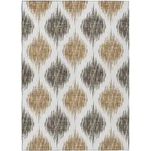 Photo of Chocolate And Ivory Ikat Washable Indoor Outdoor Area Rug