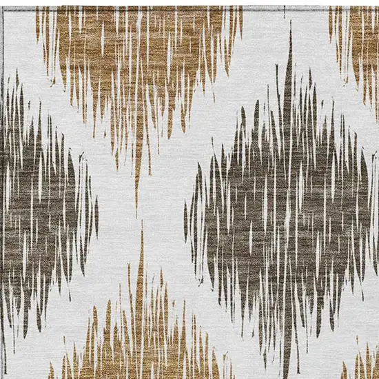 Chocolate And Ivory Ikat Washable Indoor Outdoor Area Rug Photo 6