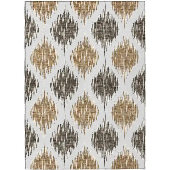 Chocolate And Ivory Ikat Washable Indoor Outdoor Area Rug Photo 2