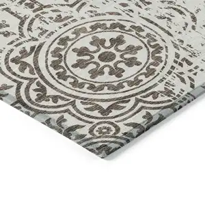 Photo of Chocolate And Ivory Medallion Washable Indoor Outdoor Area Rug