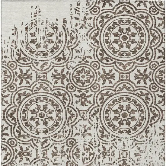 Chocolate And Ivory Medallion Washable Indoor Outdoor Area Rug Photo 5