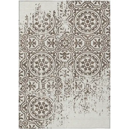 Chocolate And Ivory Medallion Washable Indoor Outdoor Area Rug Photo 1