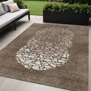 Photo of Chocolate And Taupe Abstract Washable Indoor Outdoor Area Rug