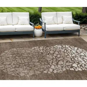 Photo of Chocolate And Taupe Abstract Washable Indoor Outdoor Area Rug