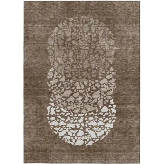 Chocolate And Taupe Abstract Washable Indoor Outdoor Area Rug Photo 6