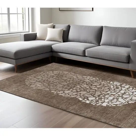 Chocolate And Taupe Abstract Washable Indoor Outdoor Area Rug Photo 9