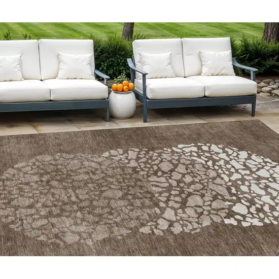 Chocolate And Taupe Abstract Washable Indoor Outdoor Area Rug Photo 1