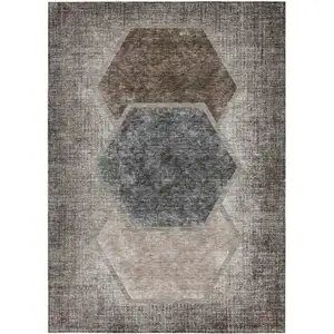 Photo of Chocolate And Taupe Geometric Washable Indoor Outdoor Area Rug