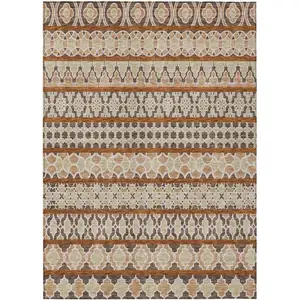 Photo of Chocolate And Taupe Quatrefoil Washable Indoor Outdoor Area Rug