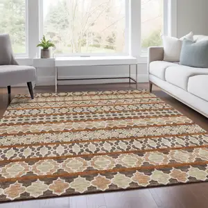 Photo of Chocolate And Taupe Quatrefoil Washable Indoor Outdoor Area Rug