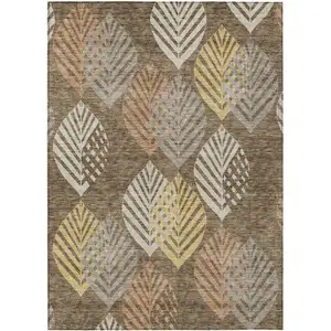 Photo of Chocolate Beige And Gray Floral Washable Indoor Outdoor Area Rug